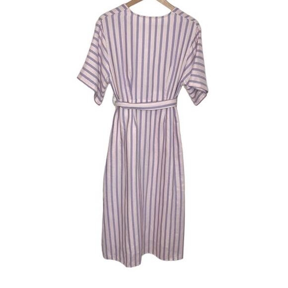 Love + Harmony Women's Midi Dress Size Medium Pink Purple Striped Deep V Neck - Picture 10 of 11